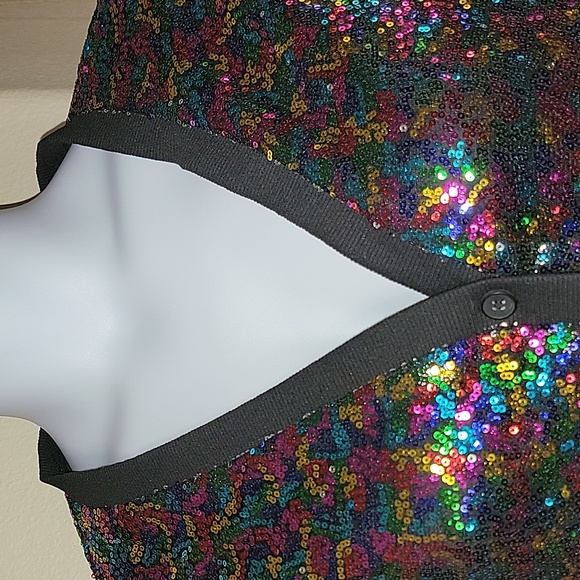 KANCY KOLE Multi Color Sequined Button Up Cardigan Sweater Style Jacket size L - Picture 2 of 13